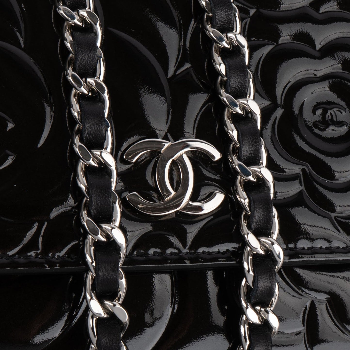 Chanel Patent Embossed Leather Camellia Wallet On Chain Crossbody Bag