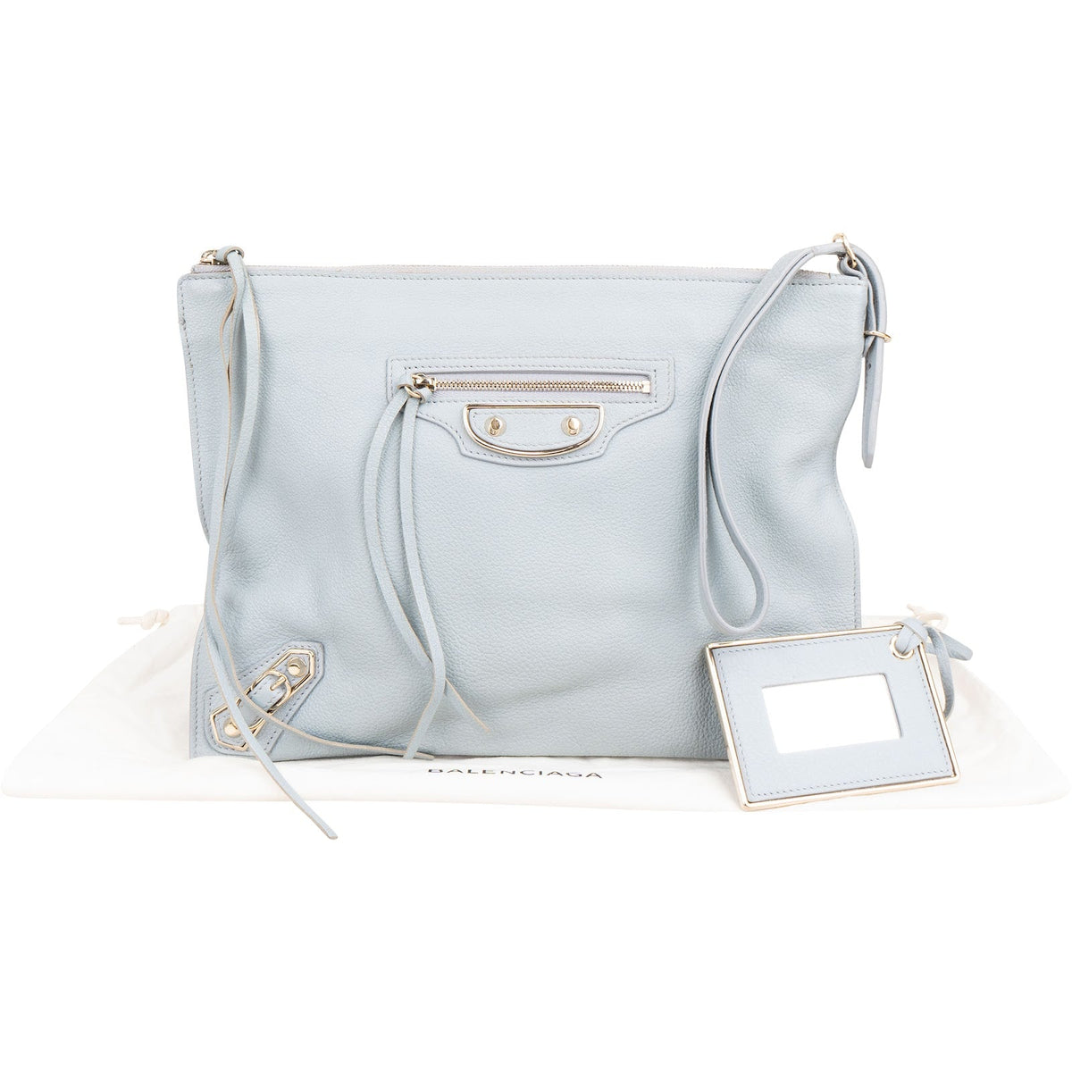 Balenciaga Light Blue Pebbled Leather City Clutch