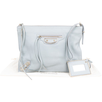 Balenciaga Light Blue Pebbled Leather City Clutch