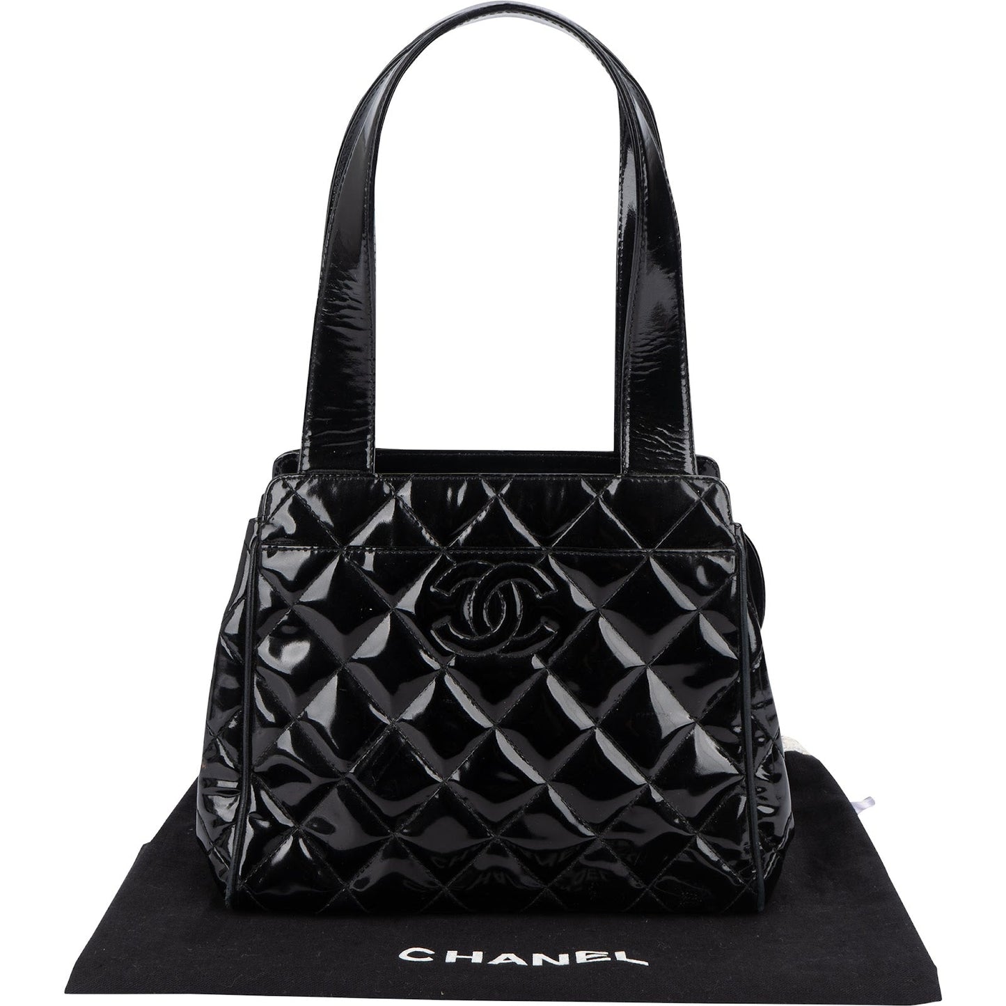 Chanel Quilted Patent Leather CC Small Tote Handbag