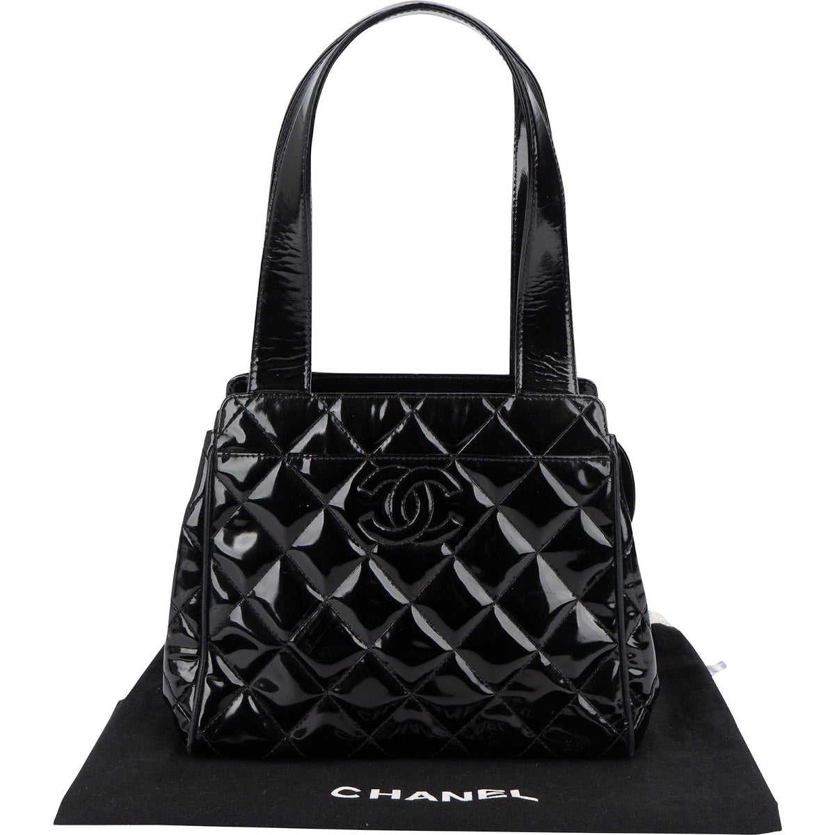 Chanel Quilted Patent Leather CC Small Tote Handbag