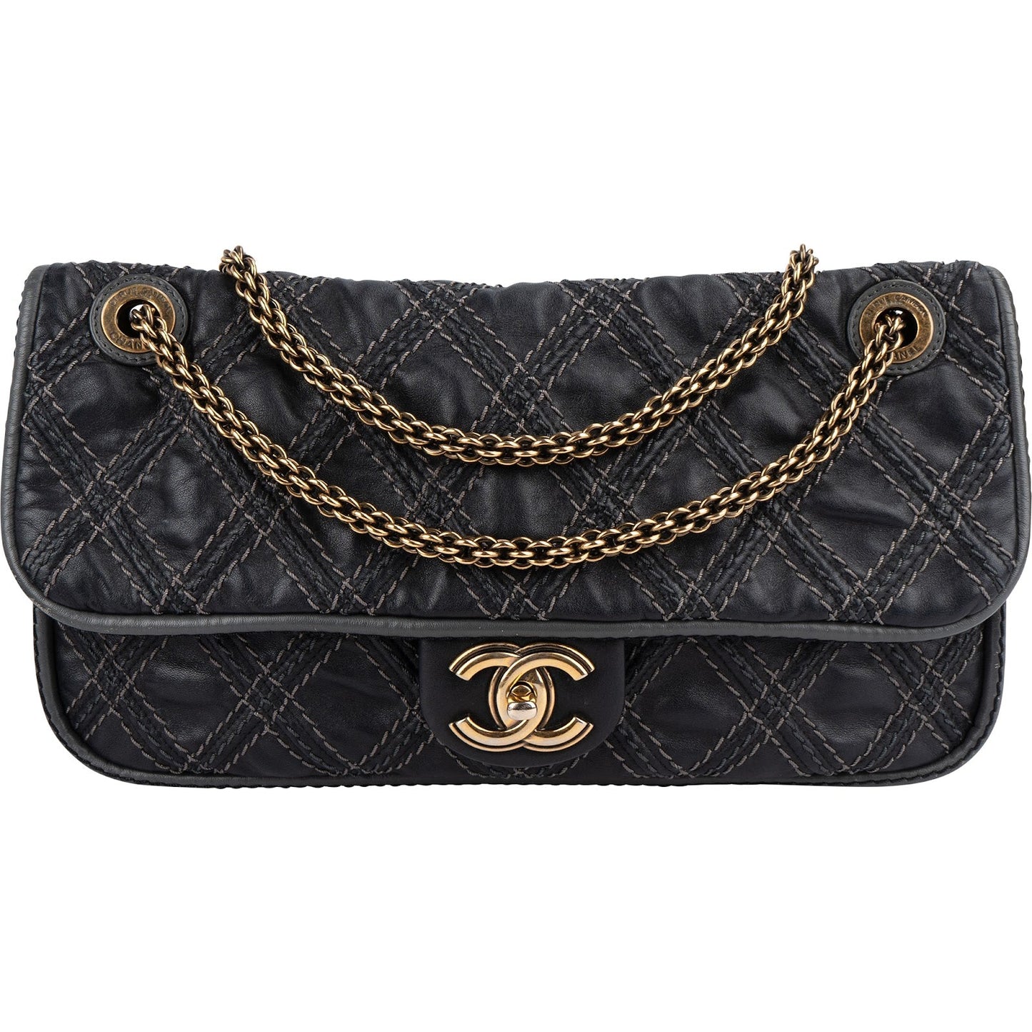 Chanel  Stitching Lambskin Single Flap Shoulder Bag