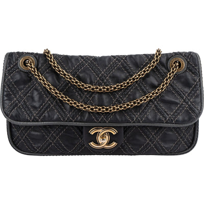 Chanel  Stitching Lambskin Single Flap Shoulder Bag