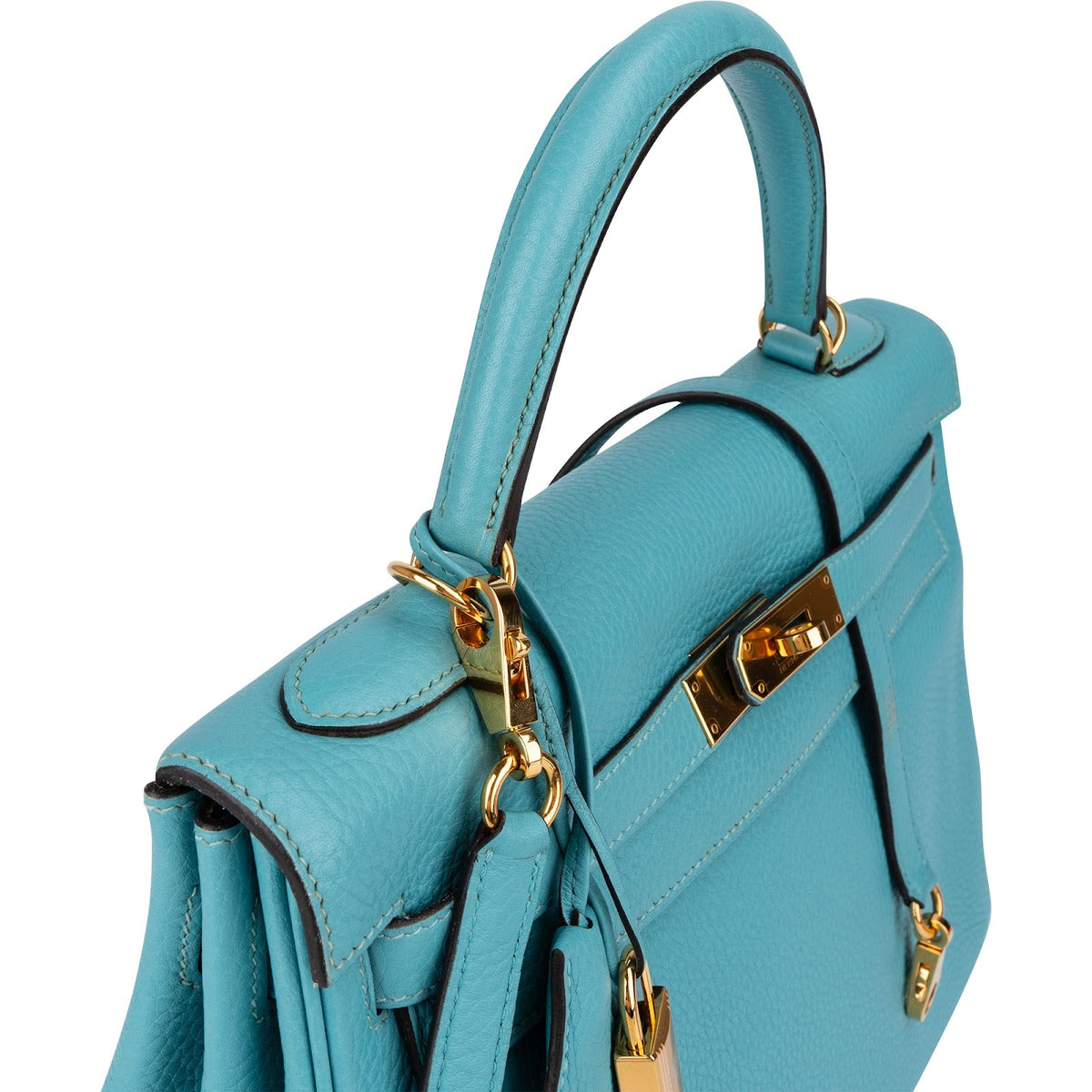 Hermès Taurillon Clemence Leather Gold Kelly 32 Handbag Blue Saint-Cyr