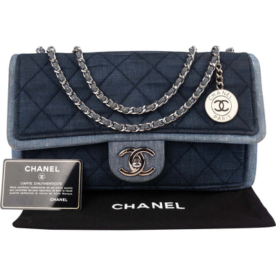 Chanel Quilted Denim Medium Single Flap Crossbody Bag