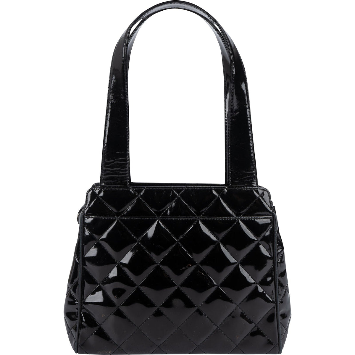 Chanel Quilted Patent Leather CC Small Tote Handbag