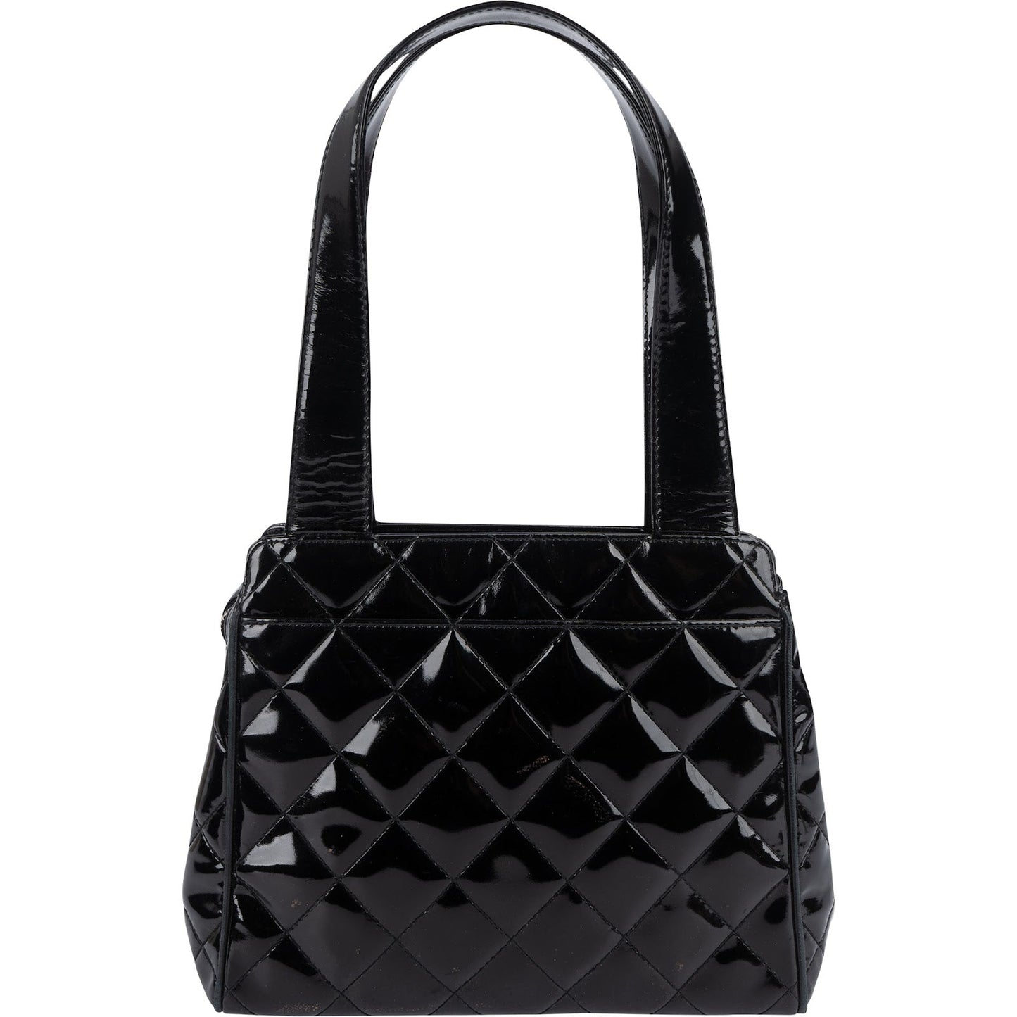 Chanel Quilted Patent Leather CC Small Tote Handbag