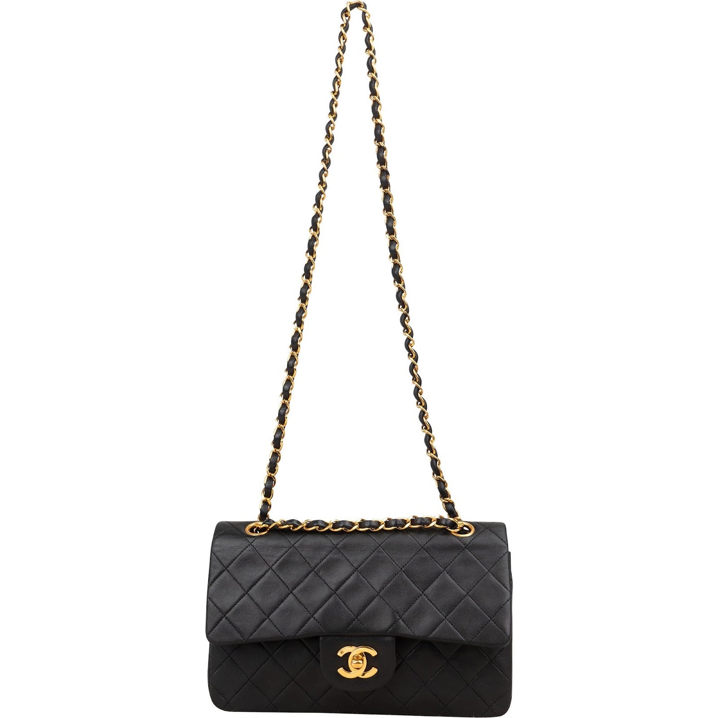 Chanel Quilted Lambskin Small 24K Gold Double Flap Shoulder Bag