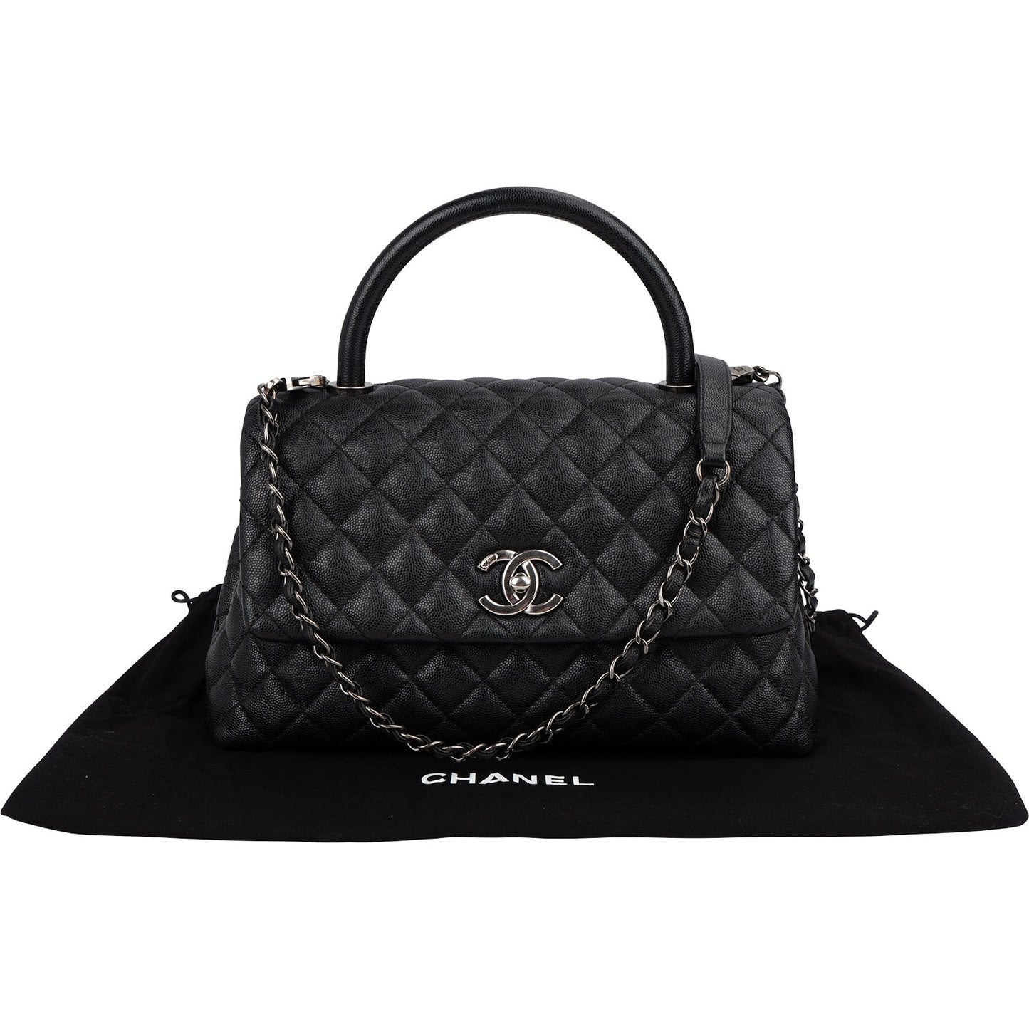 Chanel Quilted Caviar Leather Palladium Coco Handle Single Flap Handbag