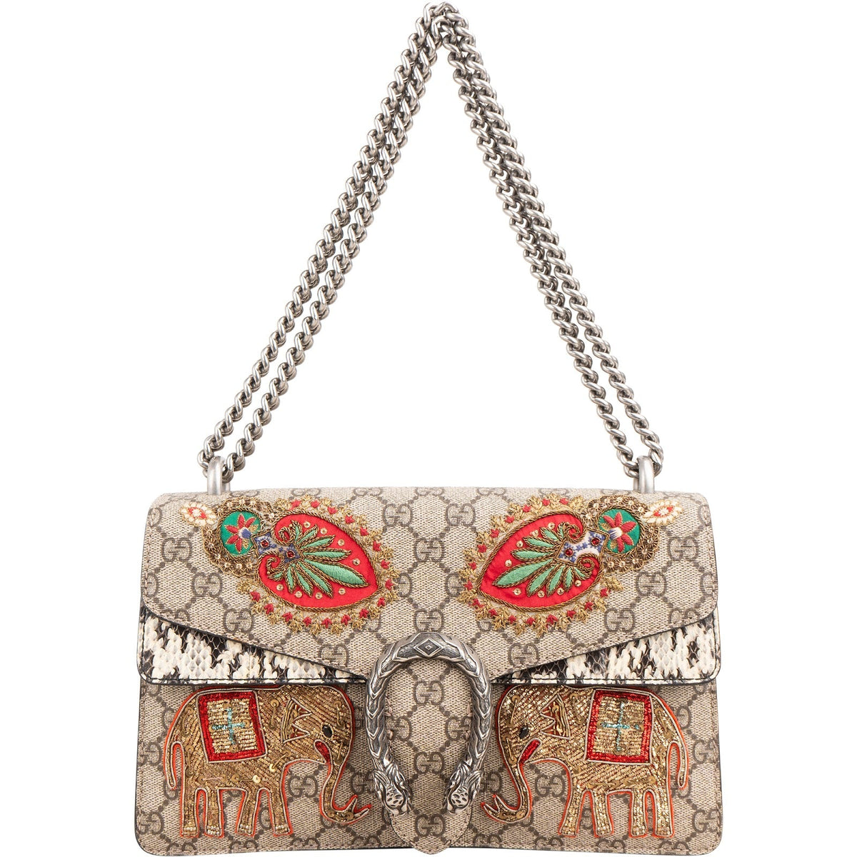 Gucci Limited Monogram GG Supreme  Embroidered Python Dionysus Shoulder Bag