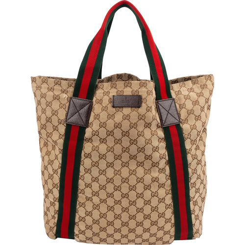Gucci Monogram GG Canvas Web Large Tote Handbag