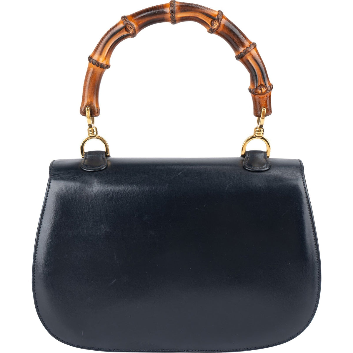 Gucci Navy Smooth Leather Bamboo Top Handle Bag Handbag