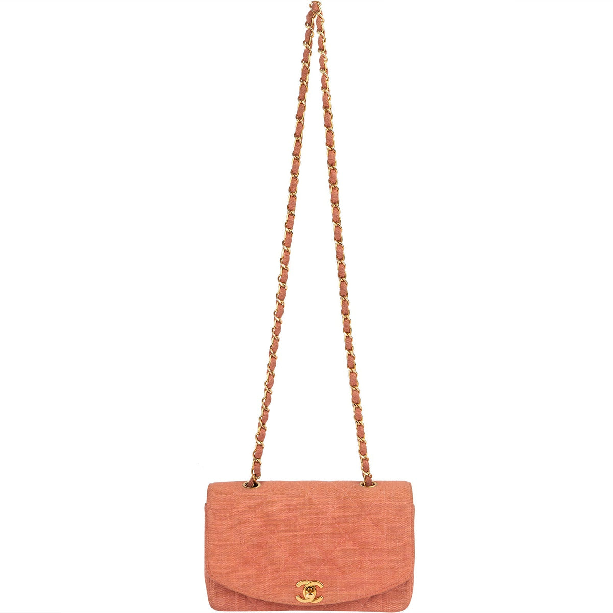 Chanel Quilted Cotton Small Diana 24K Gold Single Flap Crossbody Bag