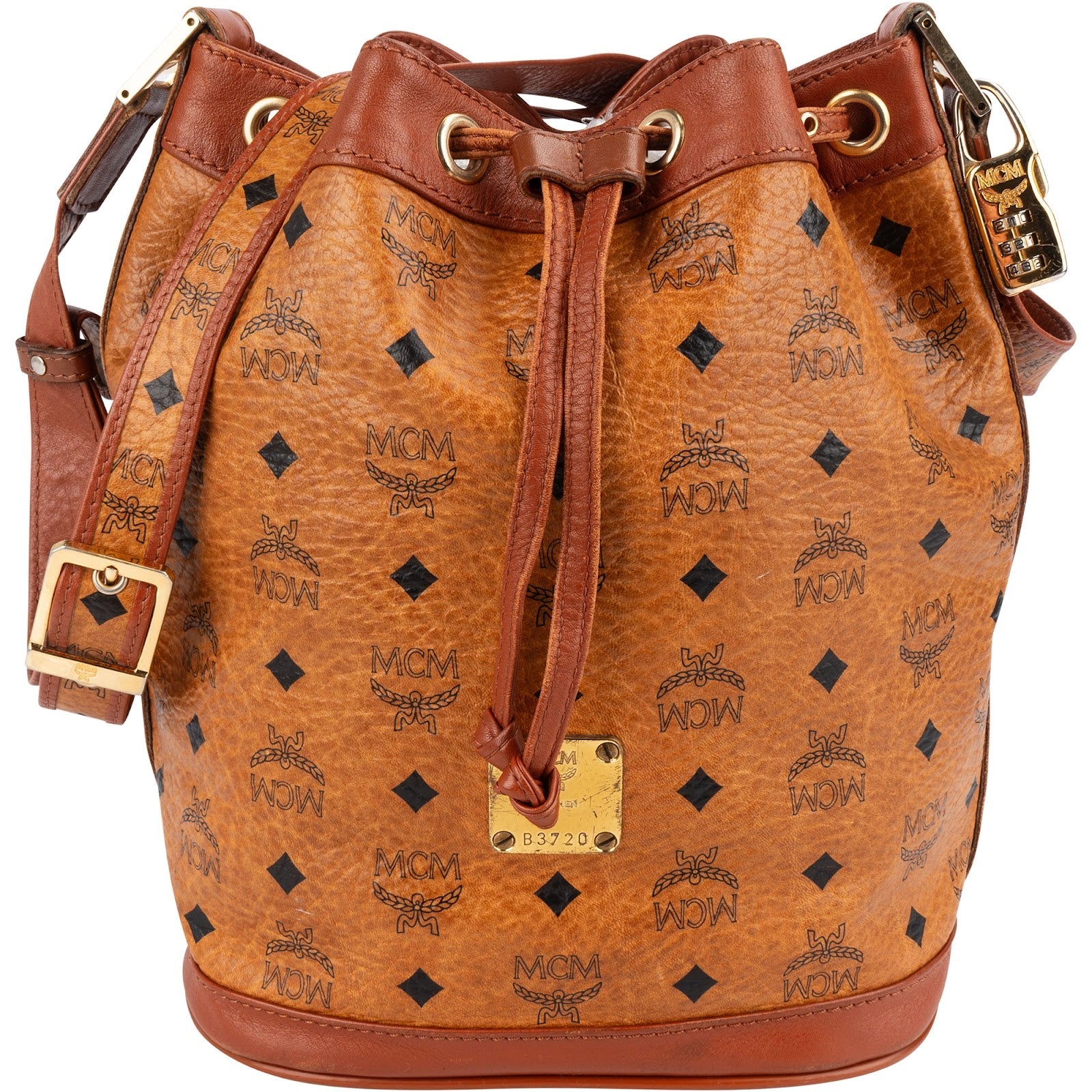 MCM Monogram Visetos Drawstring Bucket Crossbody Bag