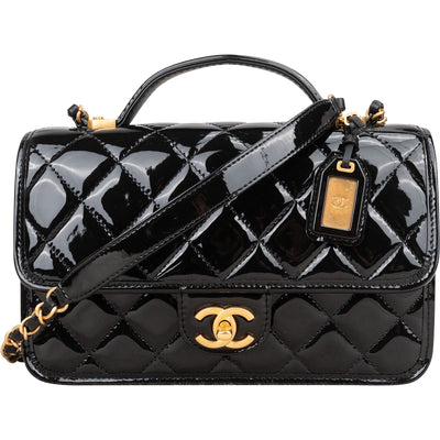 Chanel Quilted Patent Leather Top Handle Handbag