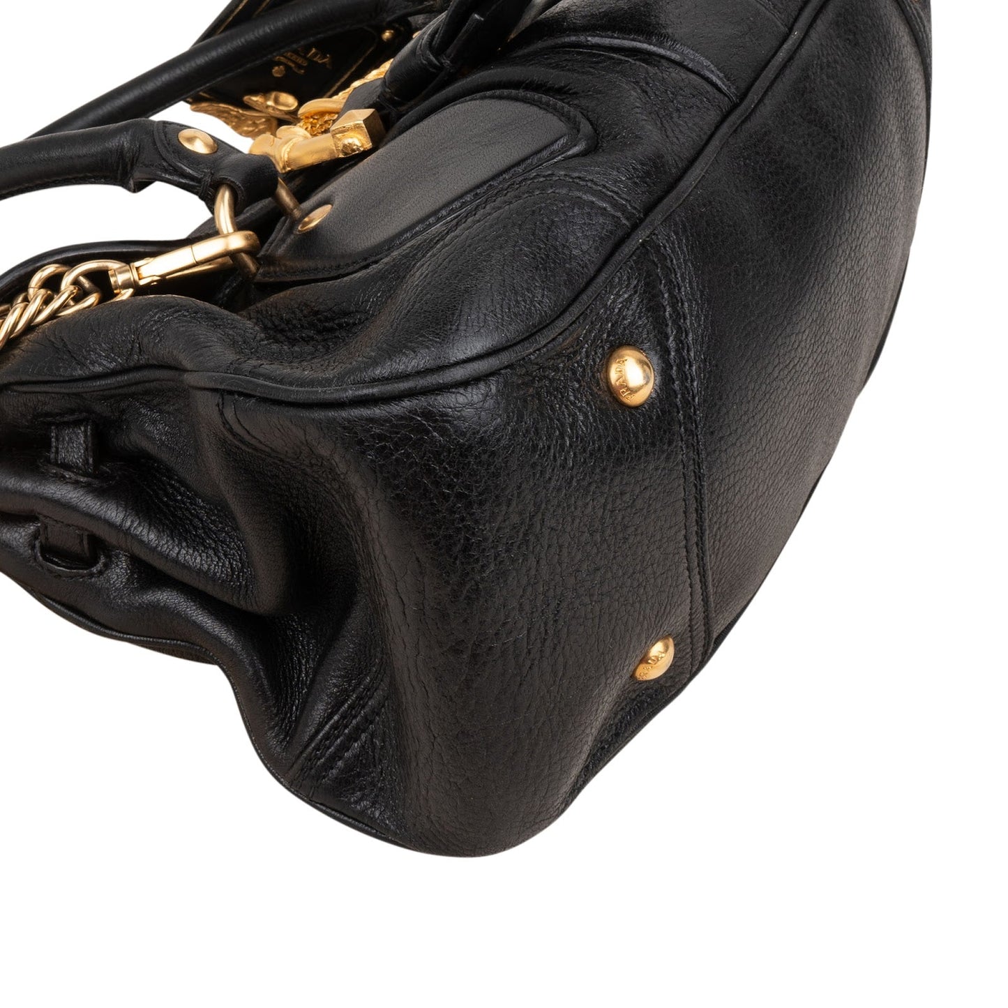 Prada Black Leather Cervo Lux Dragon Satchel Handbag
