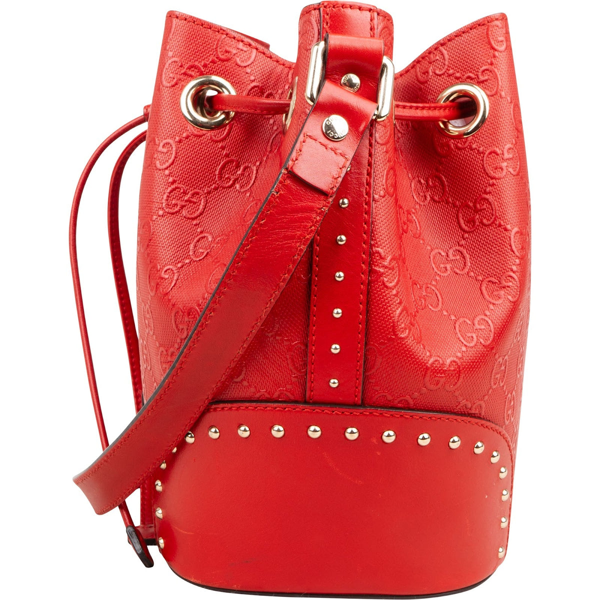 Gucci Guccissima Leather Studded Bucket Crossbody Bag