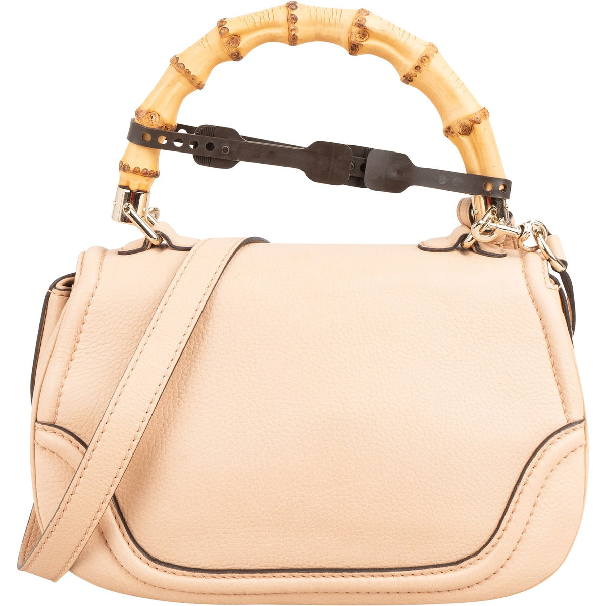 Gucci Pebbled Leather Bamboo Top Handle Flap Daily Handbag