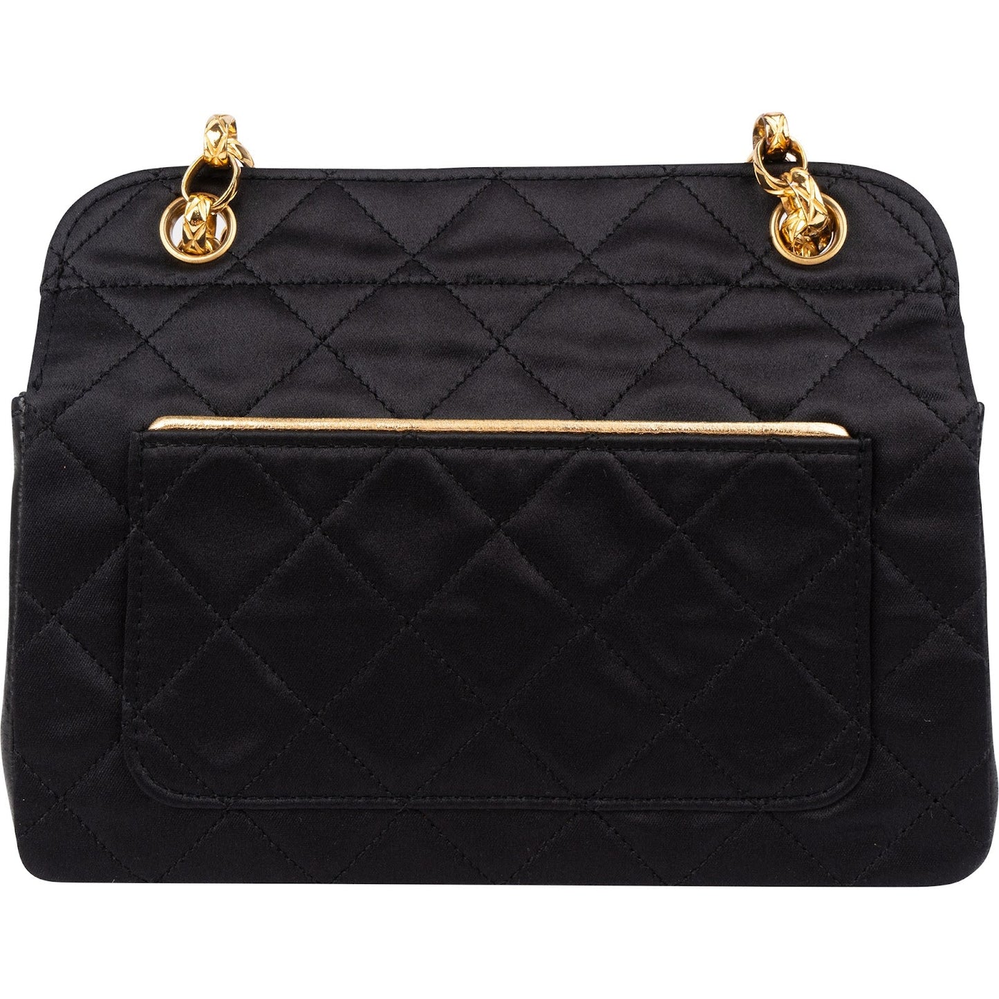Chanel Navy Quilted Satin Top Bar 24K Gold Single Flap Small Crossbody Bag