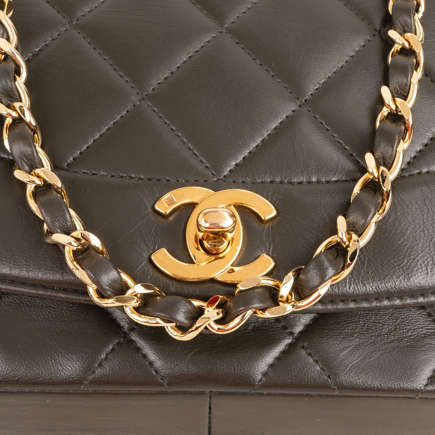 Chanel Quilted Lambskin 24K Gold Diana Single Flap Crossbody Bag