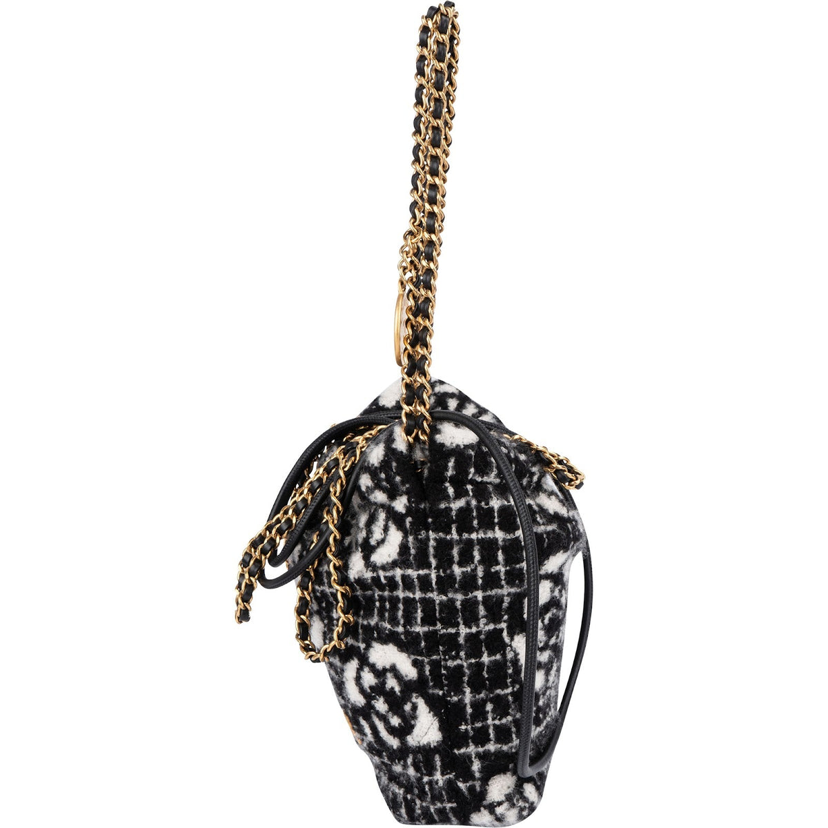 Chanel 22 Cashmere Checkered Rose Pattern Bucket Small Crossbody Handbag