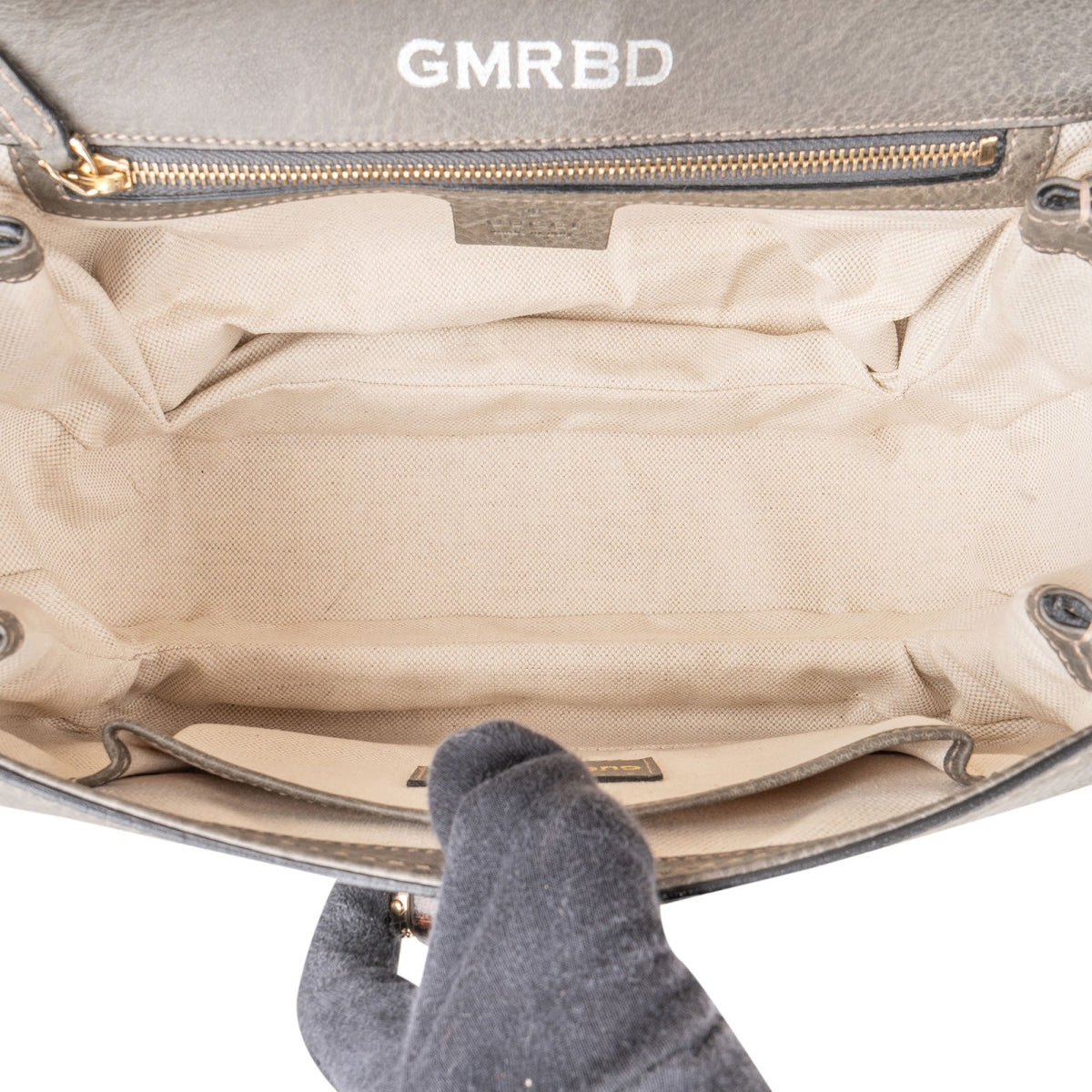 Gucci New Bamboo Top Handle Beijing 2010 aus grauem genarbtem Leder – Ansicht 10