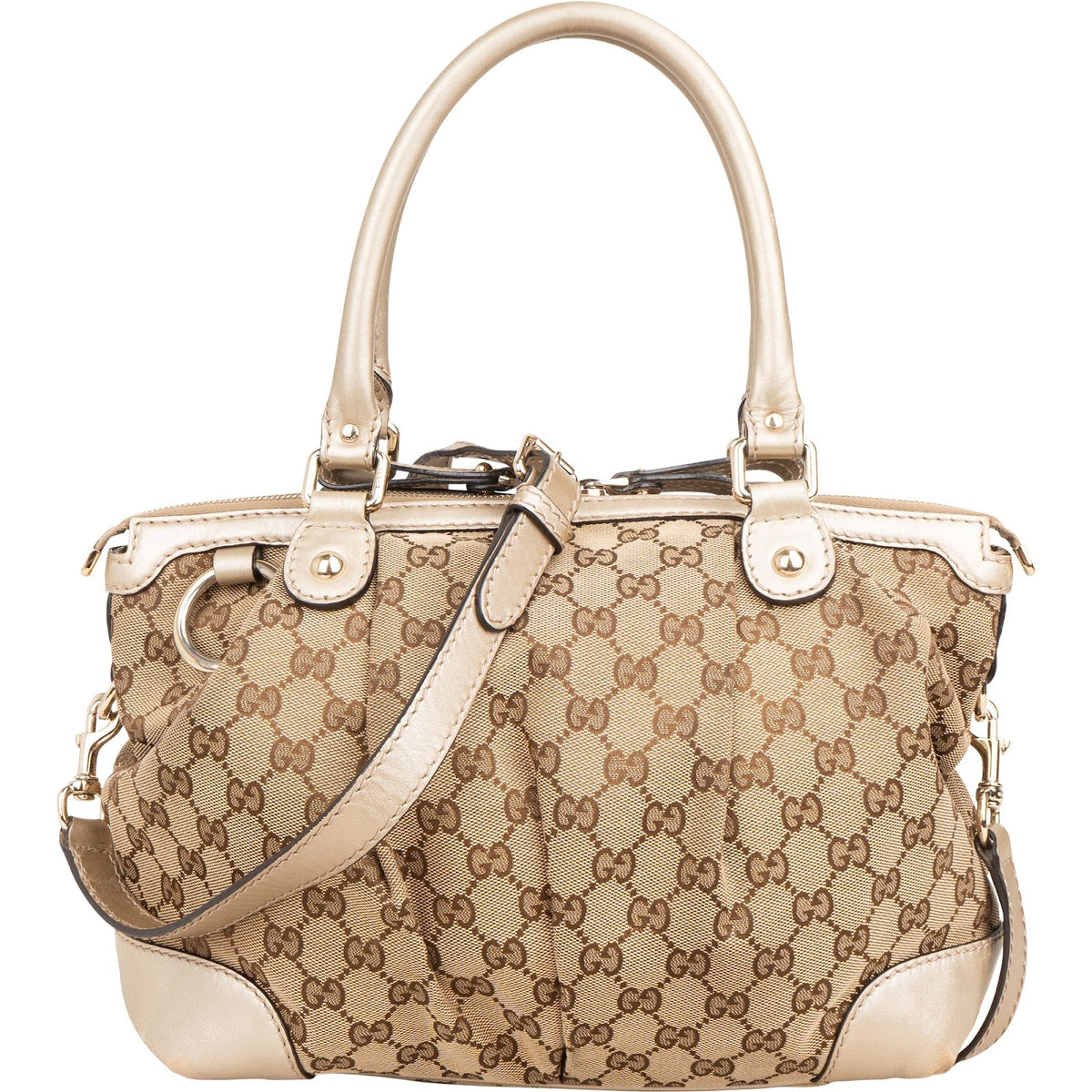 Gucci Monogram GG Canvas Metallic Leather Sukey Handbag