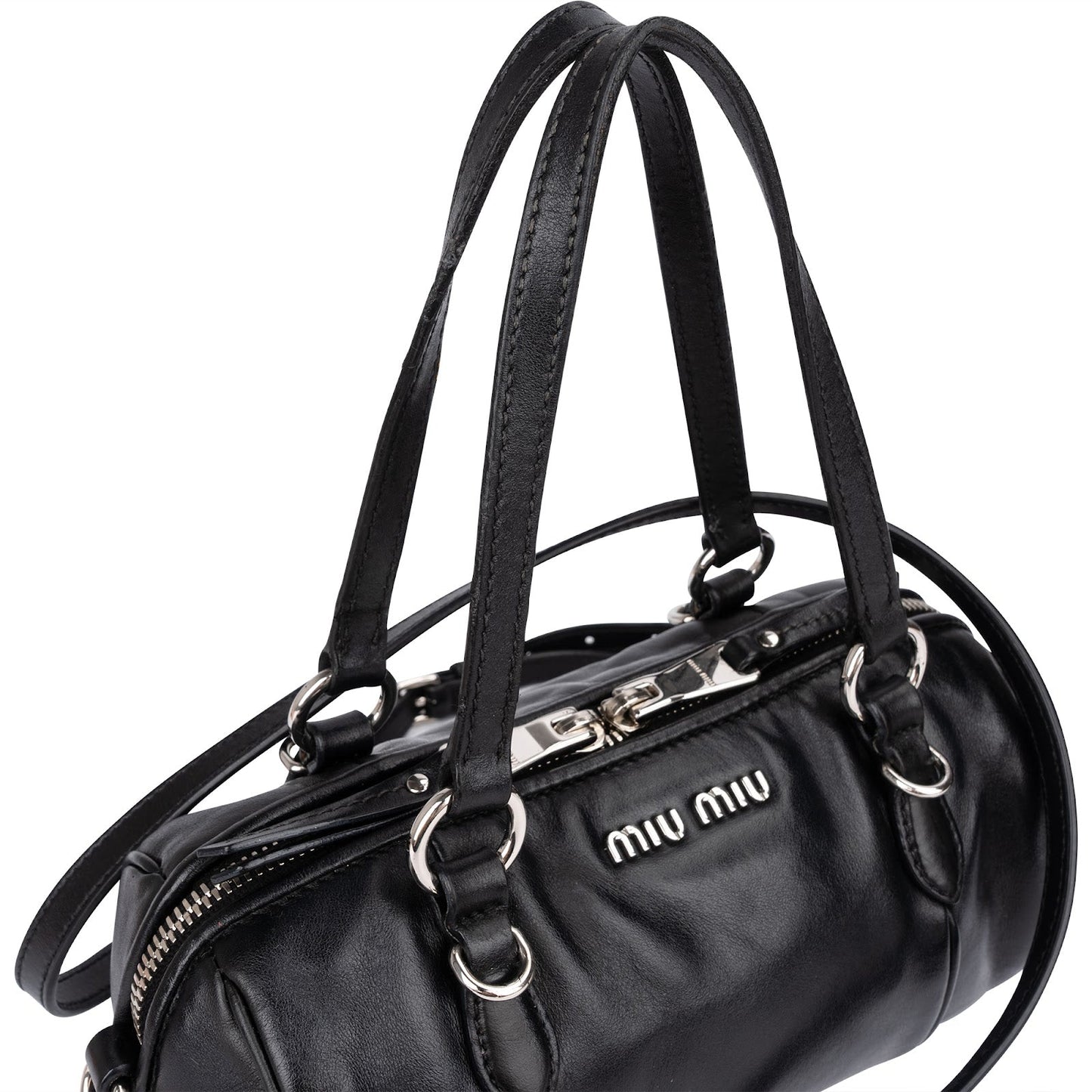 Miu Miu Soft Calf Leather Mini Boston Crossbody Handbag