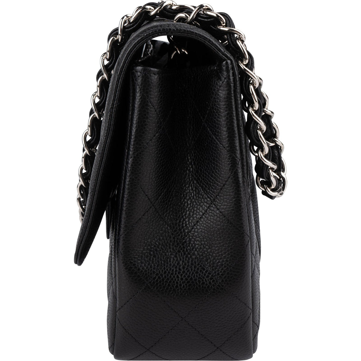 Chanel Quilted Caviar Leather Palladium Jumbo Singe Flap Crossbody Bag