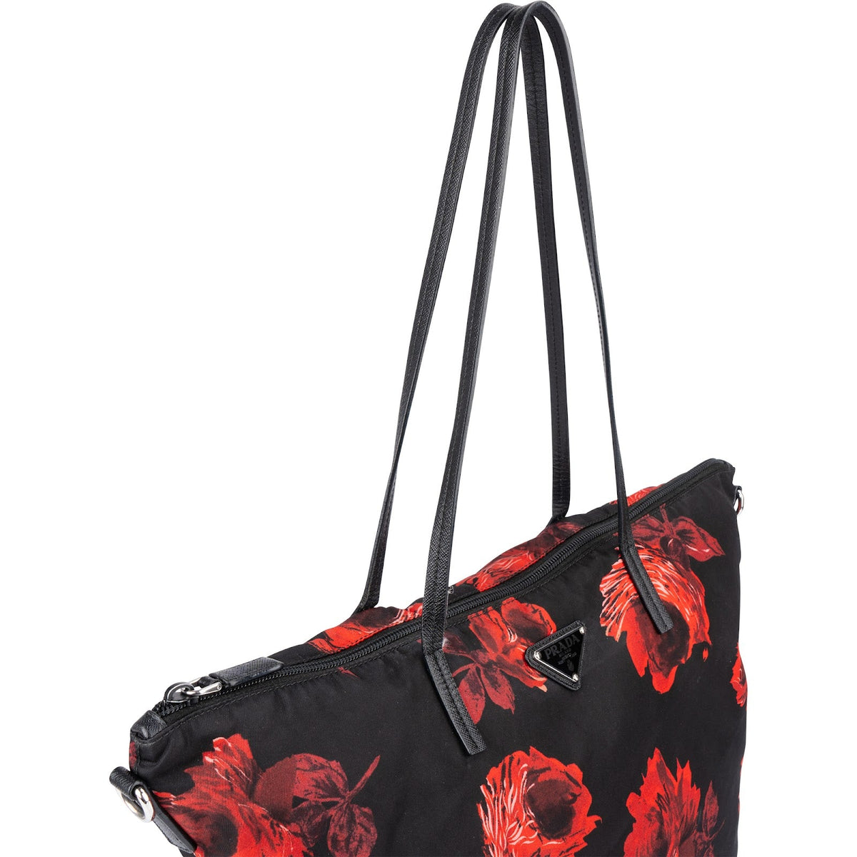 Prada Tessuto Stampato Rose Monogram Tote Shoulder Bag