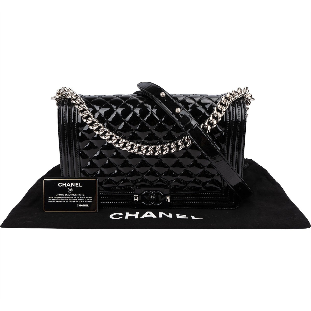 Chanel Quilted Patent Caviar Leather Large Boy Single Flap Crossbody Bag