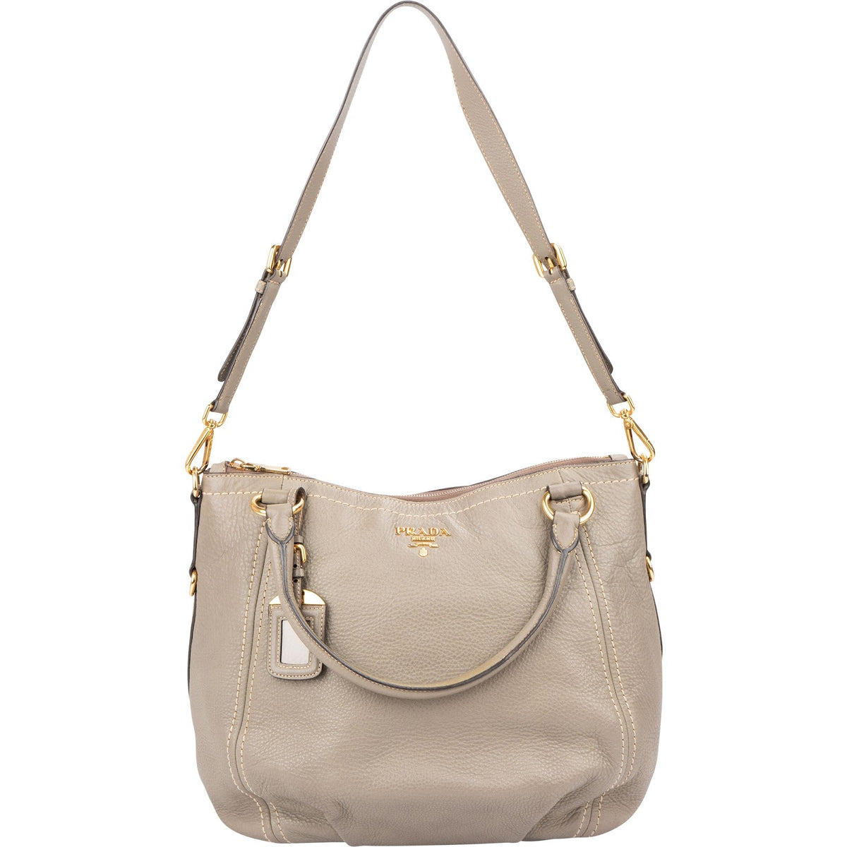 Prada Hobo aus taupefarbenem Vitello-Daino-Leder – Ansicht 7