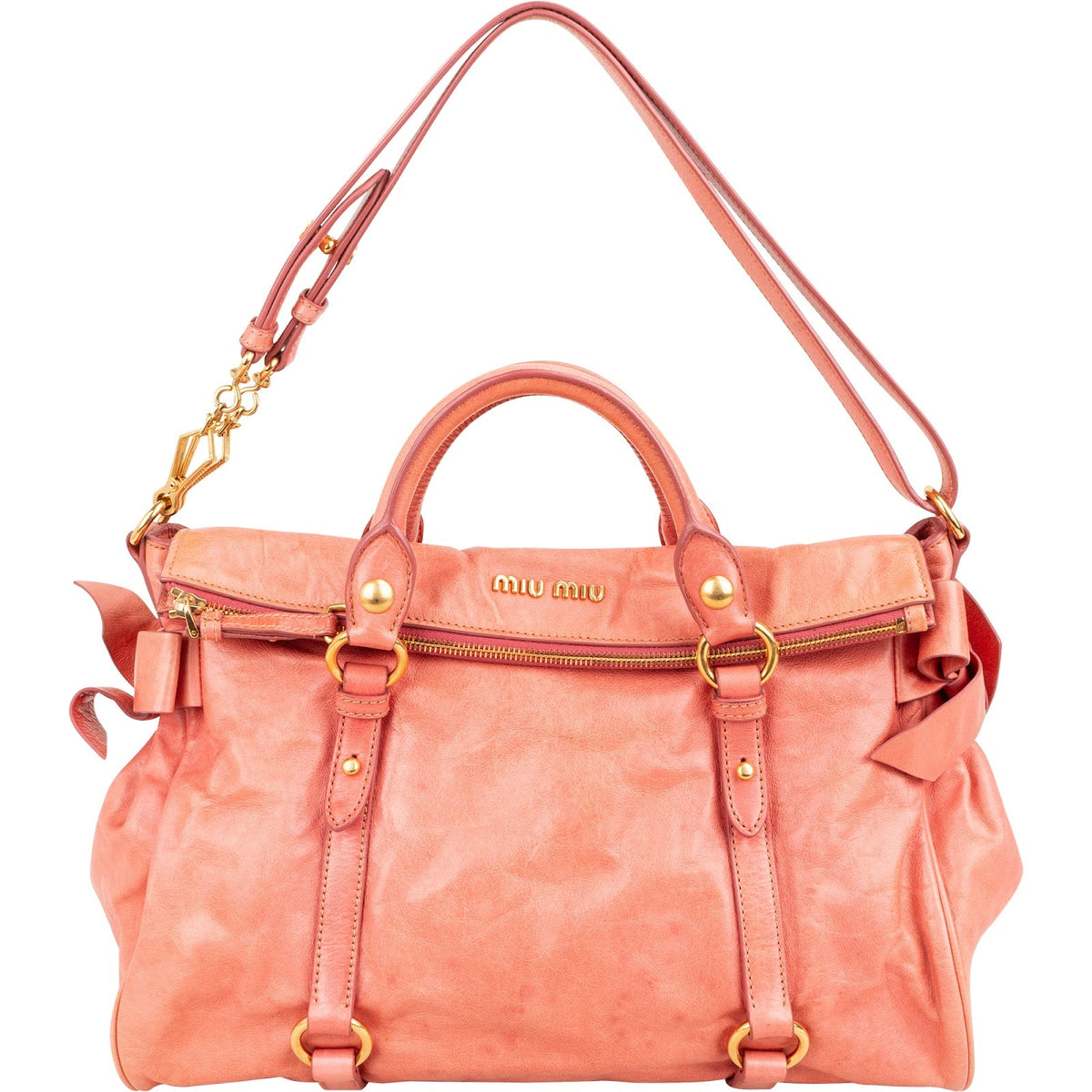 Miu Miu Pink Vitello Lux Leather Bow Handbag
