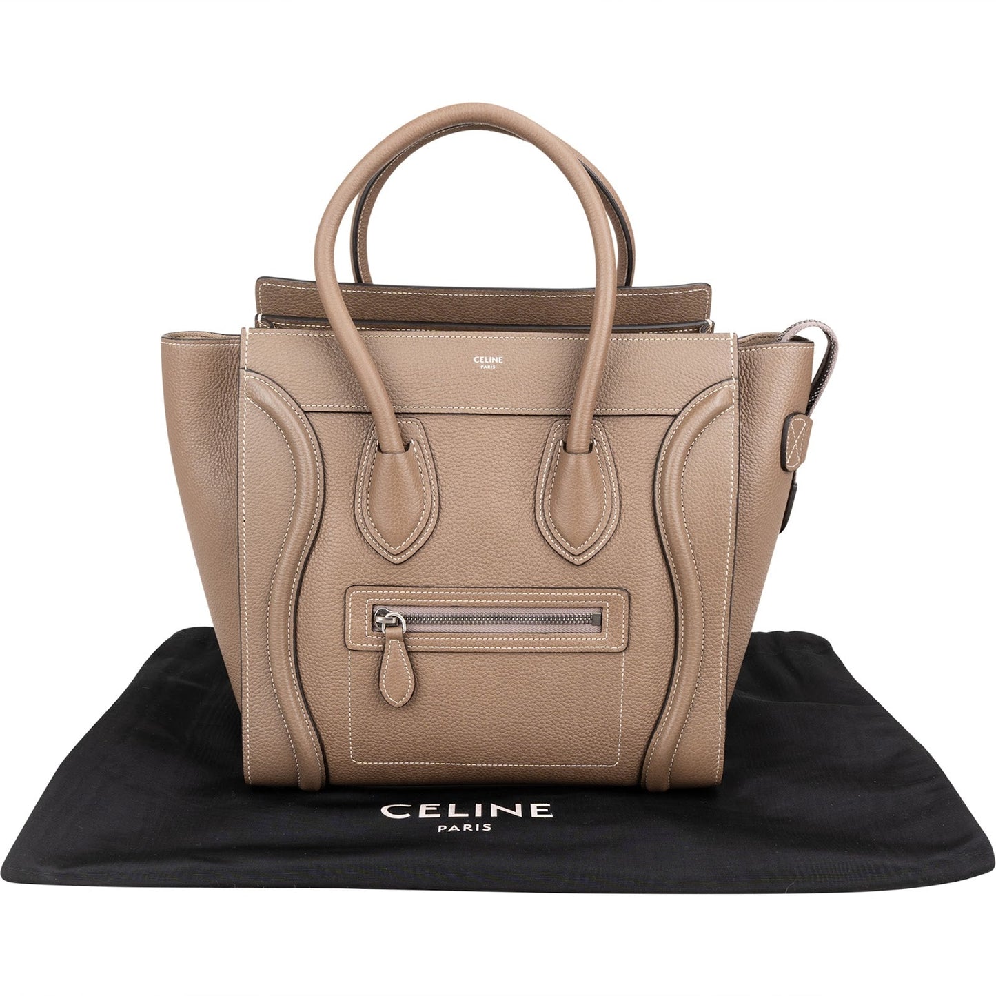Celine Drummed Calfskin Luggage Handbag