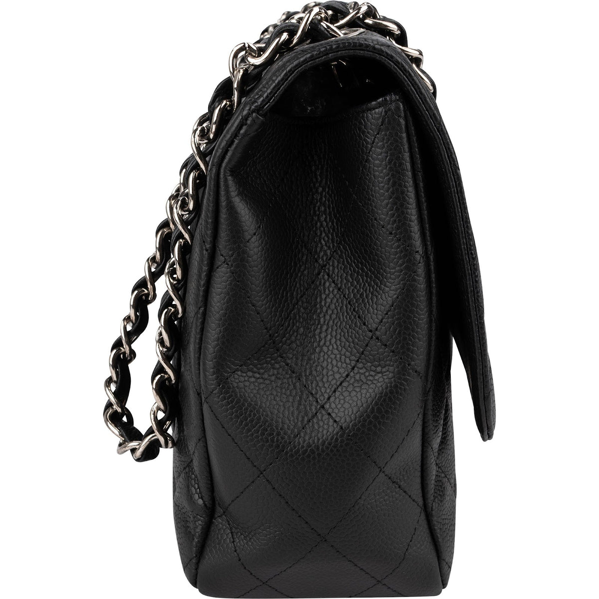 Chanel Quilted Caviar Leather Palladium Jumbo Single Flap Crossbody Bag