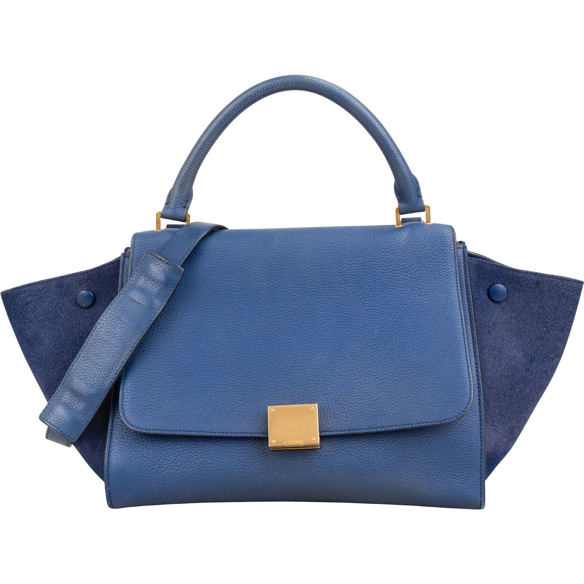 Celine Trapeze aus blauem Wildleder und genarbtem Kalbsleder – Vorderansicht