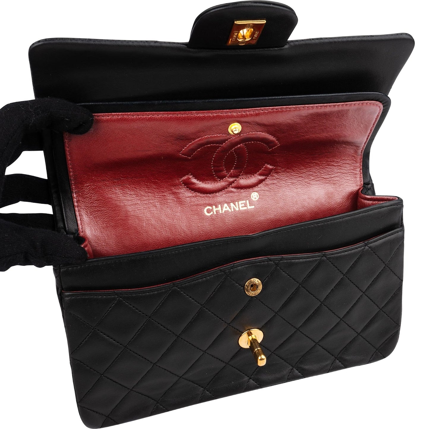 Chanel Quilted Lambskin Small 24K Gold Double Flap Shoulder Bag