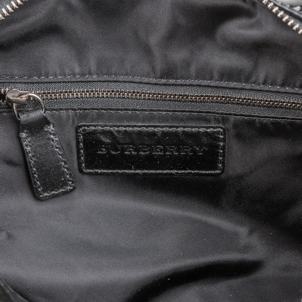Burberry Quilted Patent Leather Heymarket Check Tote Shoulder Bag