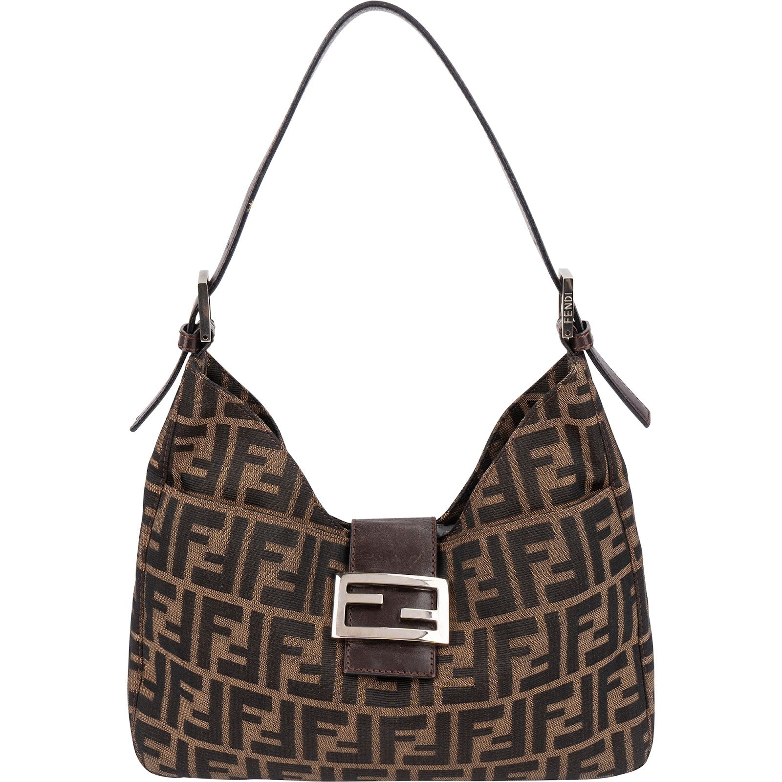 Fendi Monogram FF Zucca Canvas Baguette Buckle Shoulder Bag