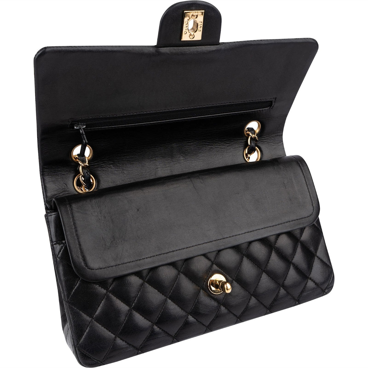 Chanel Quilted Lambskin CC Medium Double Flap Shoulder Bag