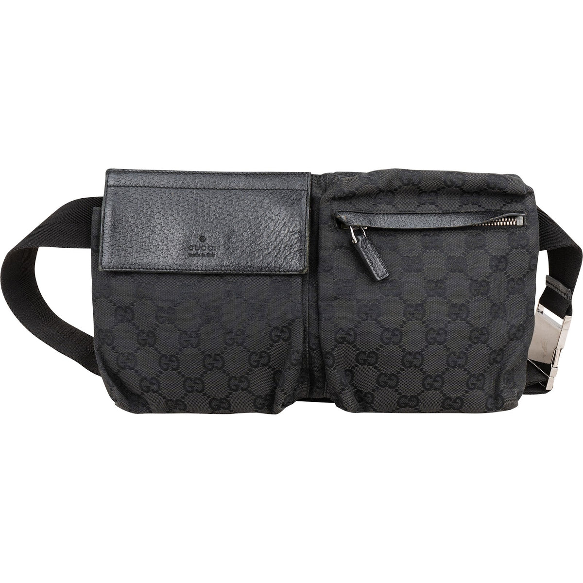 Gucci Black Monogram GG Canvas Belt Crossbody Bag