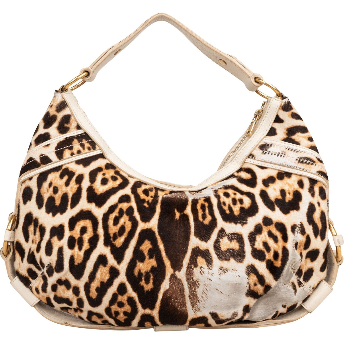 Yves Sant Laurent Pony Hair Leopard Print Hobo Shoulder Bag