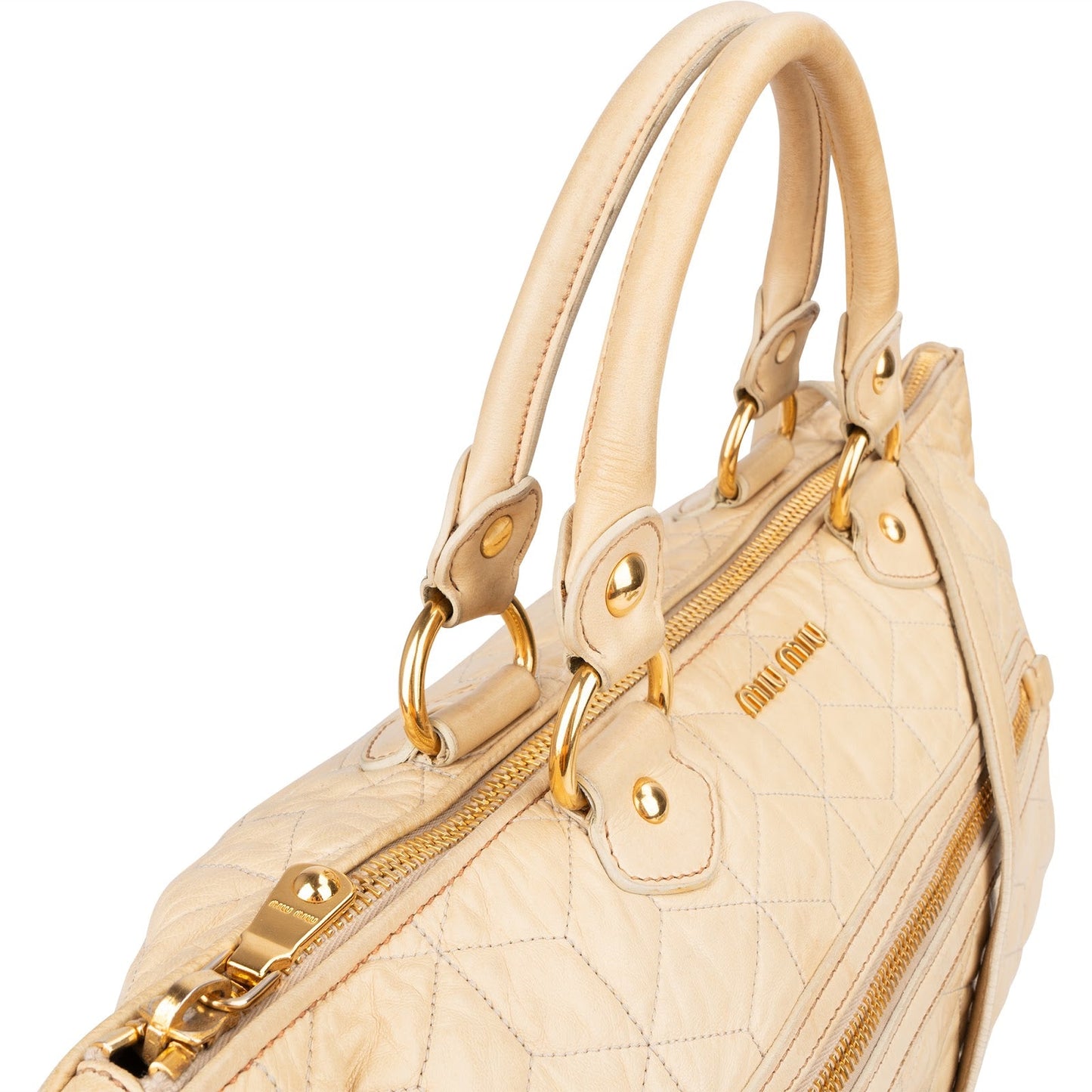 Miu Miu Quilted Leather Bowler Handbag