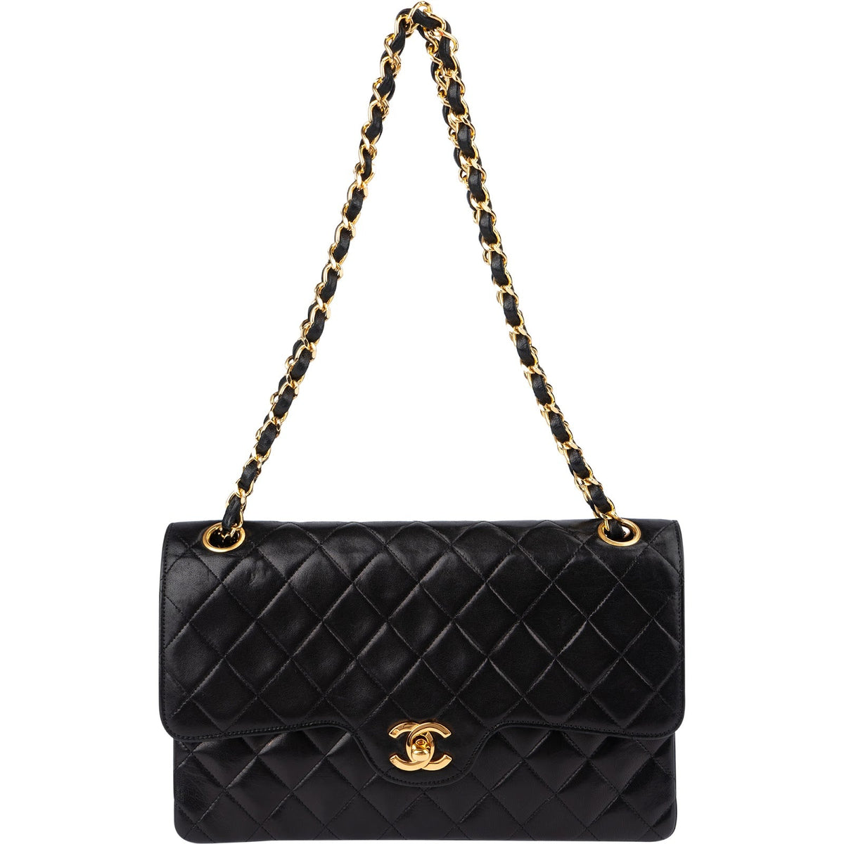 Chanel Quilted Lambskin 24K Gold Jumbo Double Flap Shoulder Bag