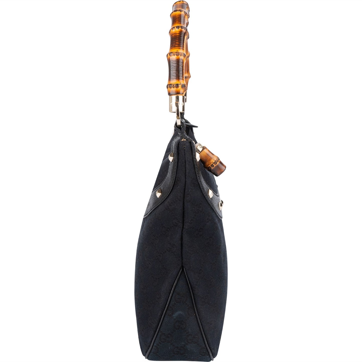 Gucci Monogram GG Studded Bamboo Hobo Handbag