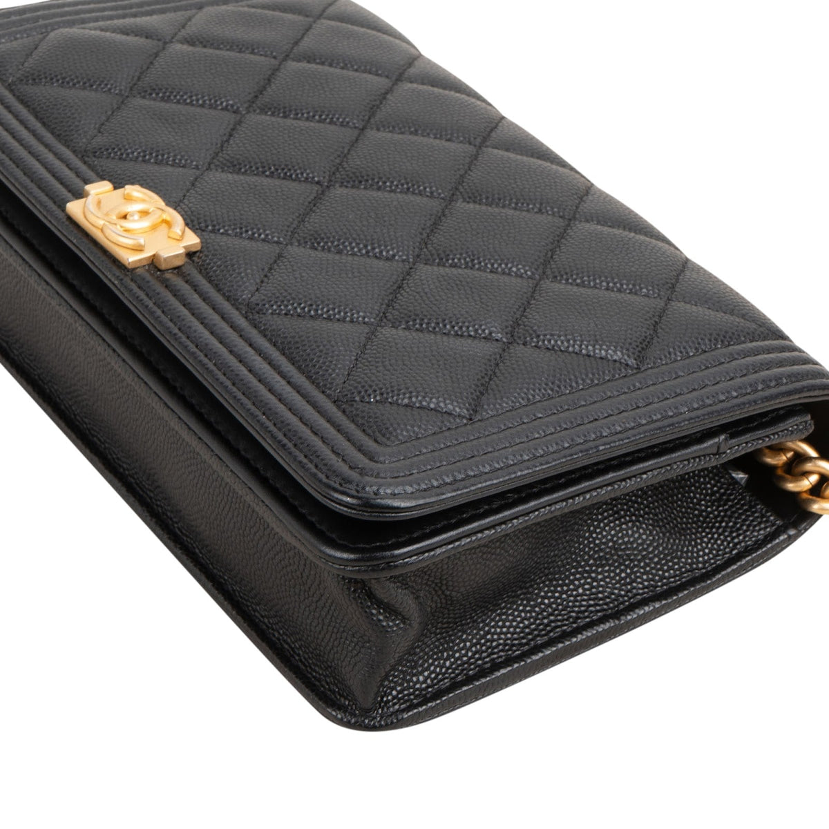 Chanel Quilted Caviar Leather Boy Wallet On Chain Crossbody Bag