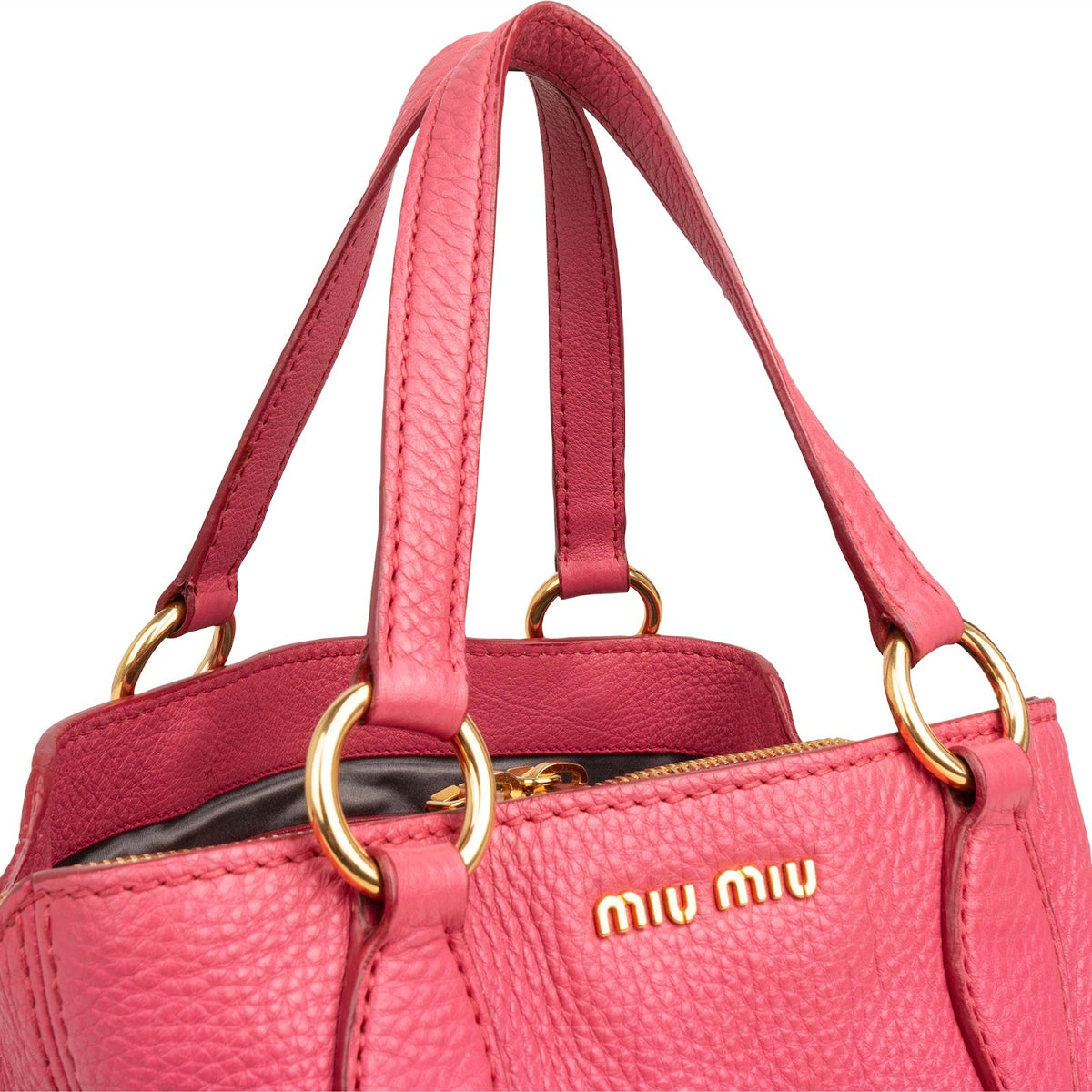 Miu Miu Tote aus rosa genarbtem Vitello-Leder – Ansicht 2
