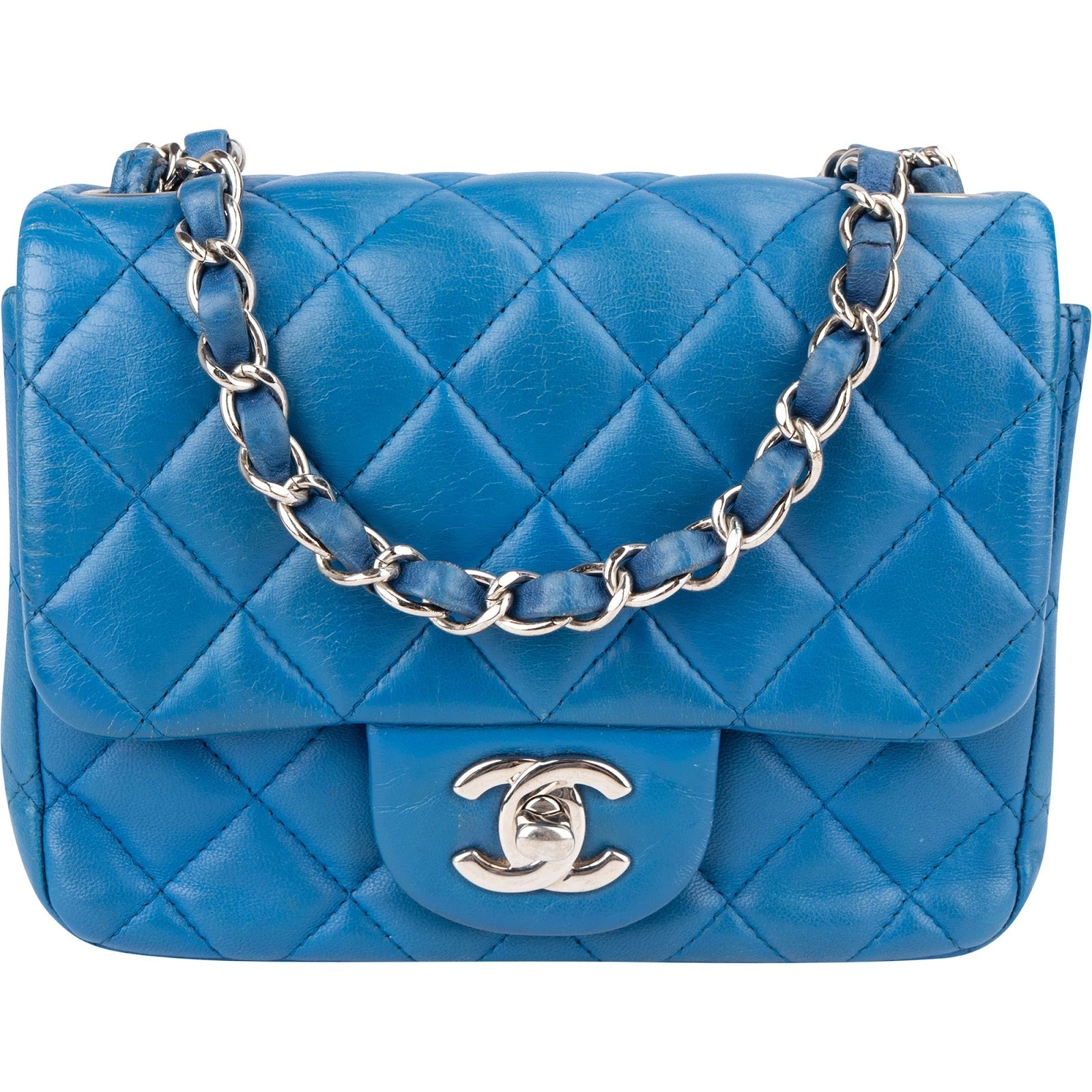 Chanel Quilted Lambskin Palladium Mini Square Single Flap Crossbody Bag
