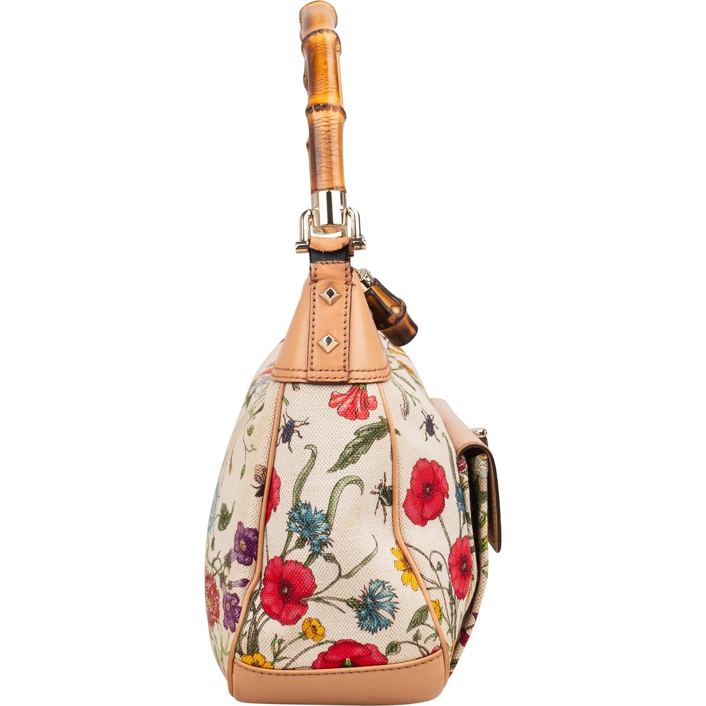 Gucci Leather and Canvas Flora Bamboo Handbag
