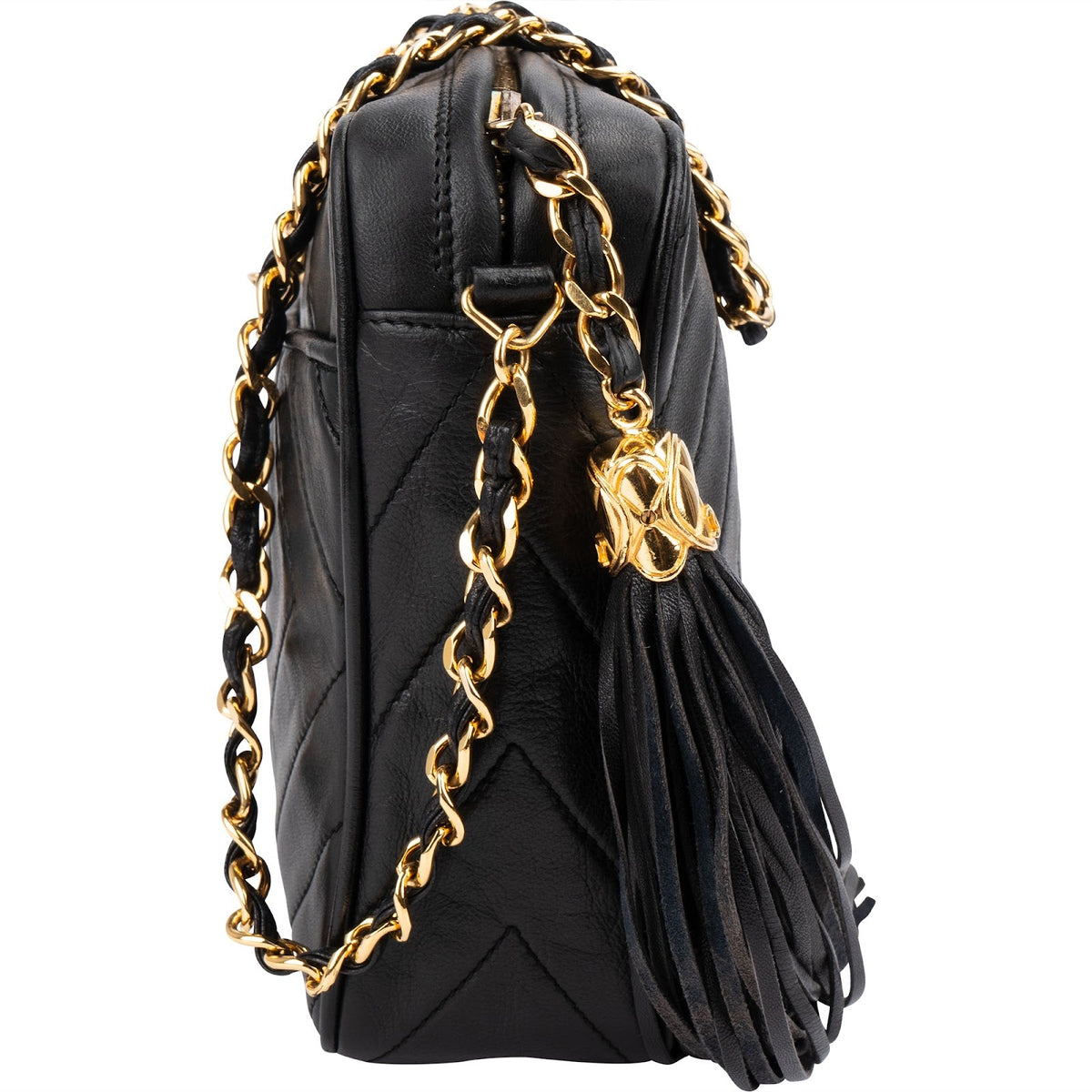 Chanel Quilted Lambskin Chevron Tassel Camera Crossbody Bag